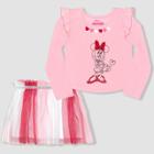 Disney Toddler Girls' Minnie Mouse Valentine's Day Long Sleeve T-shirt And Tutu Skirt