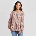Women's Floral Print Long Sleeve Round Neck Blouse - Knox Rose Pale Blush Xs, Women's, Pink