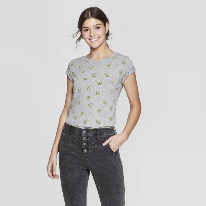 Women's Short Sleeve Avocado T-shirt - Zoe+liv (juniors') - Gray