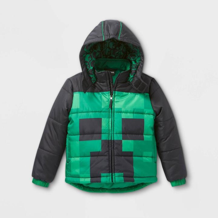 Boys' Minecraft Puffer Jacket - Black/green