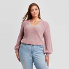 Women's Plus Size V-neck Balloon Sleeve Chenille Pullover Sweater - Ava & Viv Lilac X, Purple