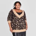 Women's Plus Size Leopard Print Long Sleeve V-neck Pullover Sweater - Ava & Viv Tan/black X