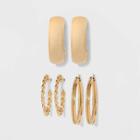 Frozen Chain And Chunky Hoop Trio Earring Set - Wild Fable Gold