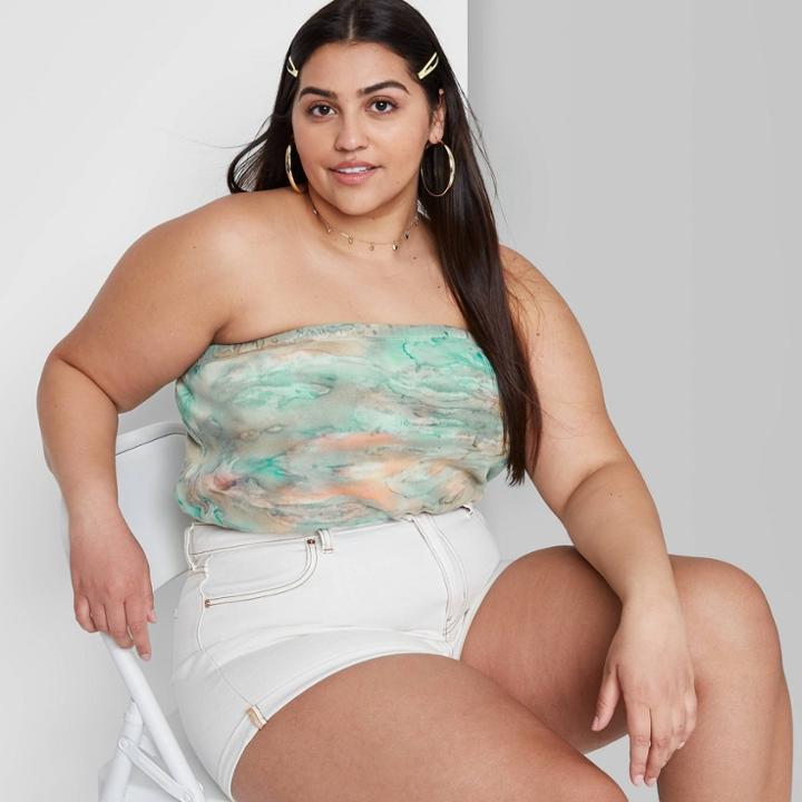 Women's Plus Size Cropped Bubble Tube Top - Wild Fable Blue Tie-dye