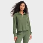 Women's Waffle Knit Quarter Zip Sweatshirt - Universal Thread Green