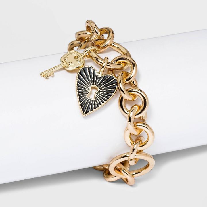 Sugarfix By Baublebar Heart And Key Pendant Link Chain Bracelet - Gold