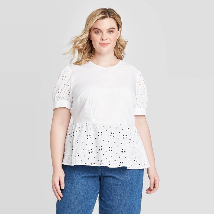 Women's Plus Size Puff Short Sleeve Blouse - Who What Wear White 1x, Women's,