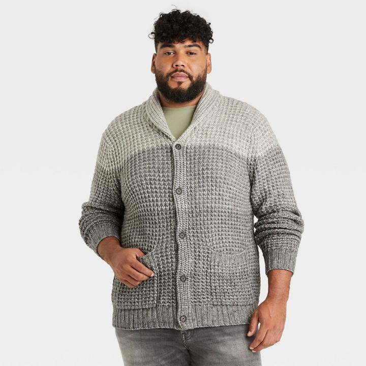 Men's Big & Tall Striped Regular Fit Collared Cardigan - Goodfellow & Co Gray