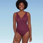 Women's Slimming Control Twist-front One Piece Swimsuit - Dreamsuit By Miracle Brands Dark Purple