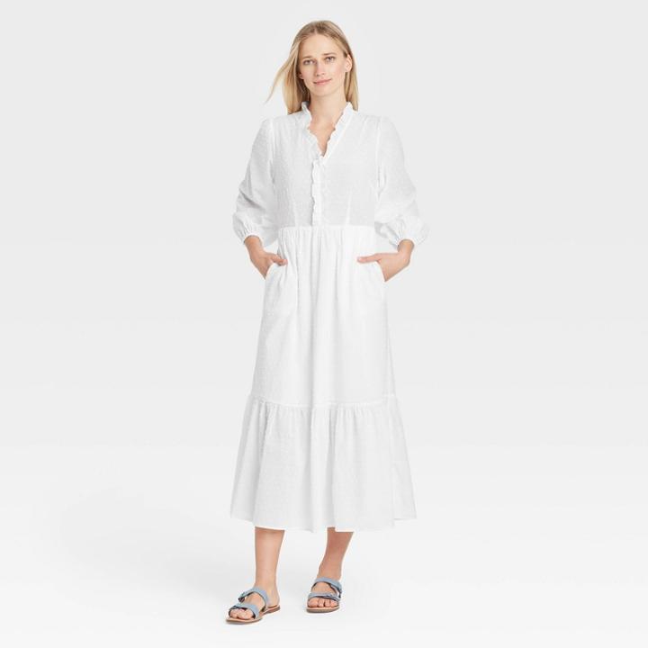 Women's Balloon Long Sleeve Dress - Who What Wear White