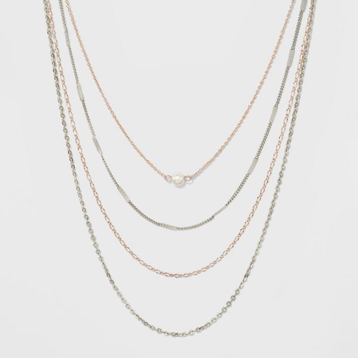 Target Layered With Mixed Chain And Simulated Pearl Necklace,