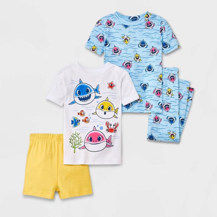 Toddler Boys' 4pc Baby Shark Uniform Snug Fit Pajama Set - White