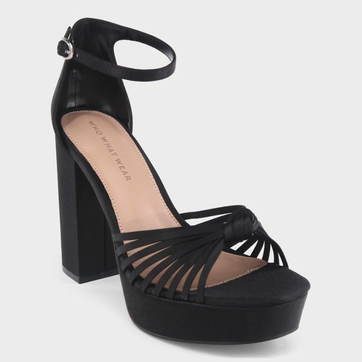 Women's Ella Satin Knot Platform Heeled Pumps - Who What Wear Black