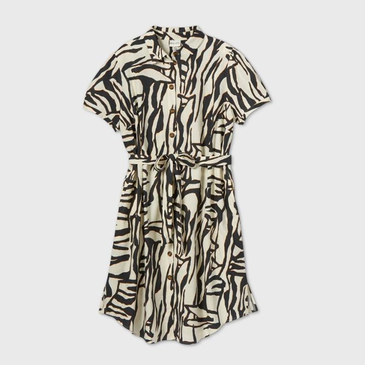 Women's Plus Size Leopard Print Short Sleeve Collared Linen Shirtdress - Ava & Viv Brown