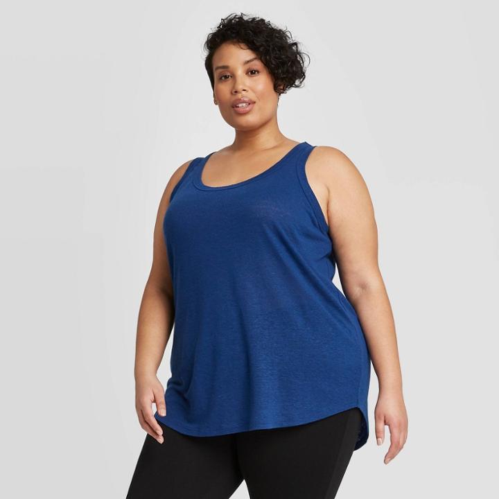 Women's Plus Size Scoop Neck Linen Tank Top - Ava & Viv Blue X, Women's