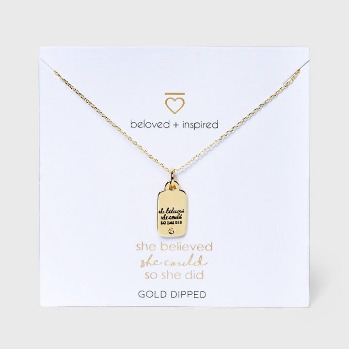Beloved + Inspired Gold 'she Believed She Could So She Did' Tag Necklace - Gold