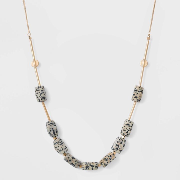 Semi-precious Gold And Dalmation Jasper Beaded Chain Necklace - Universal Thread Gray, Women's