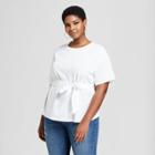 Women's Plus Size Knit Woven Tie Short Sleeve T-shirt - Ava & Viv White X