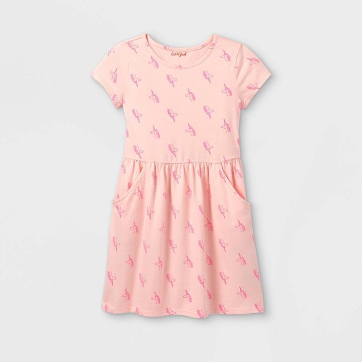 Girls' Short Sleeve Printed Knit Dress - Cat & Jack Powder Pink