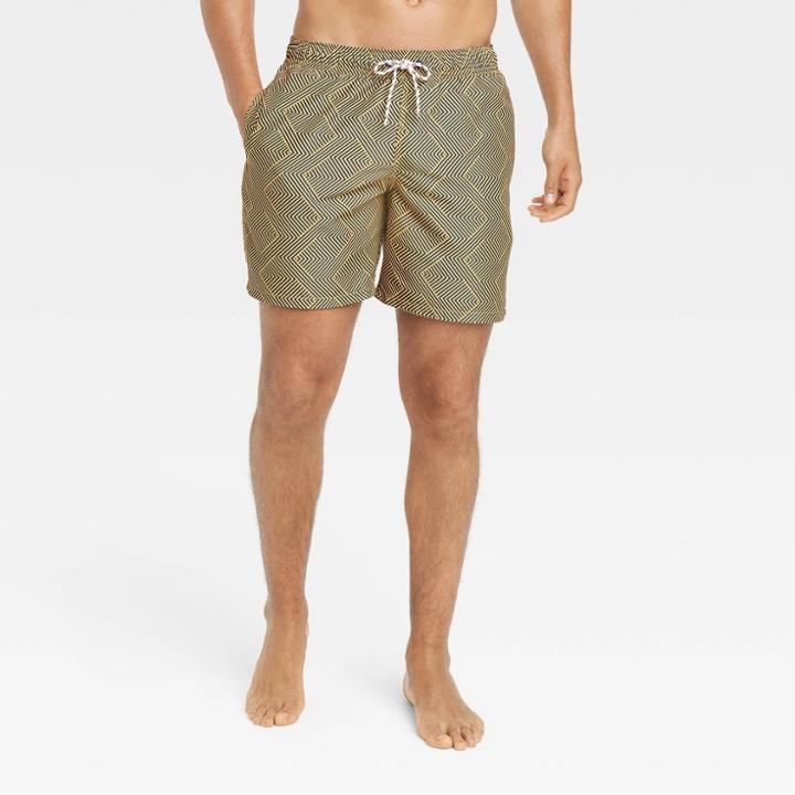 Men's 7 Geometric Swim Shorts - Goodfellow & Co Gold