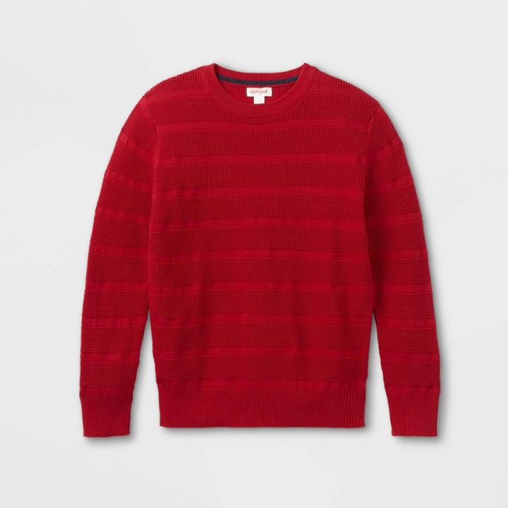 Boys' Textured Striped Crew Neck Sweater - Cat & Jack Red