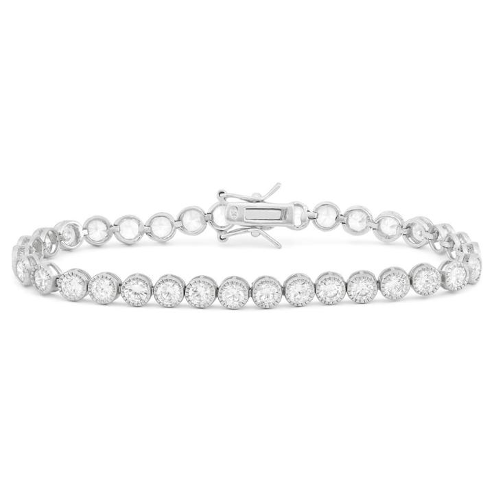 Target Round-cut Milgrain Cubic Zirconia Tennis Bracelet In Sterling