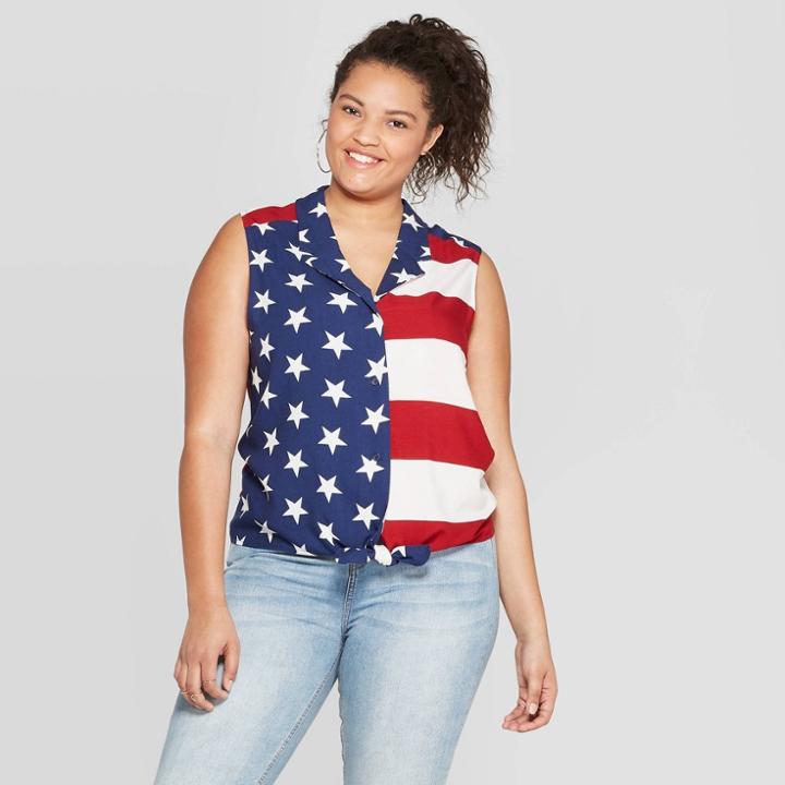 Women's Plus Size Flag Tie Front Tank Top - Fifth Sun (juniors') - White