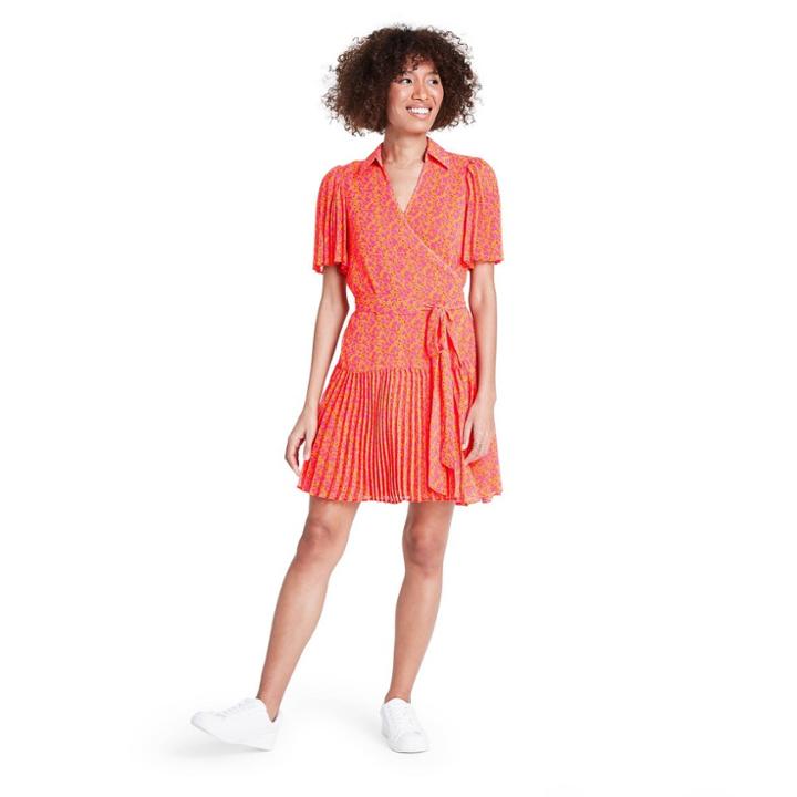 Floral Flutter Sleeve Pleated Wrap Dress - Alexis For Target Orange Xxs