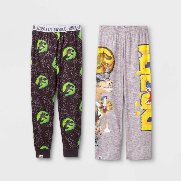 Boys' Lego Jurassic World 2pk Pajama Pants - Gray/brown