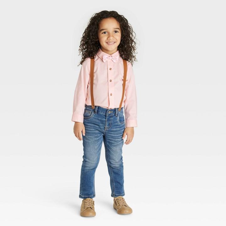Toddler Boys' Woven Shirt With Bow Tie And Suspender Set - Cat & Jack Peach Orange