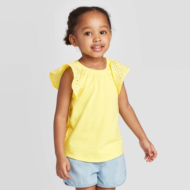 Petitetoddler Girls' Short Sleeve Eyelet T-shirt - Cat & Jack Yellow 18m, Toddler Girl's