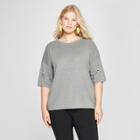 Women's Plus Size Short Sleeve Pearl Embellished Pullover - A New Day Gray