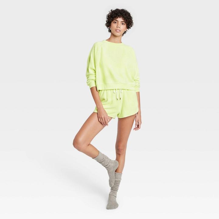 Women's Reverse Fleece Lounge Shorts - Colsie Green
