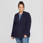Women's Plus Size Long Sleeve Cable Wrap Sweater - Universal Thread Navy (blue)