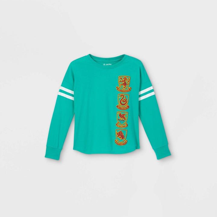 Girls' Harry Potter 'hogwarts' Long Sleeve Jersey T-shirt - Blue