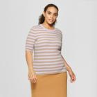 Women's Plus Size Striped Elbow Sleeve Crew Sweater - Who What Wear Light Purple 2x, Light Purple