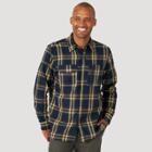 Wrangler Men's Atg Plaid Flannel Long Sleeve Button-down Shirt - Coffee Navy Base S, Brown Blue Base