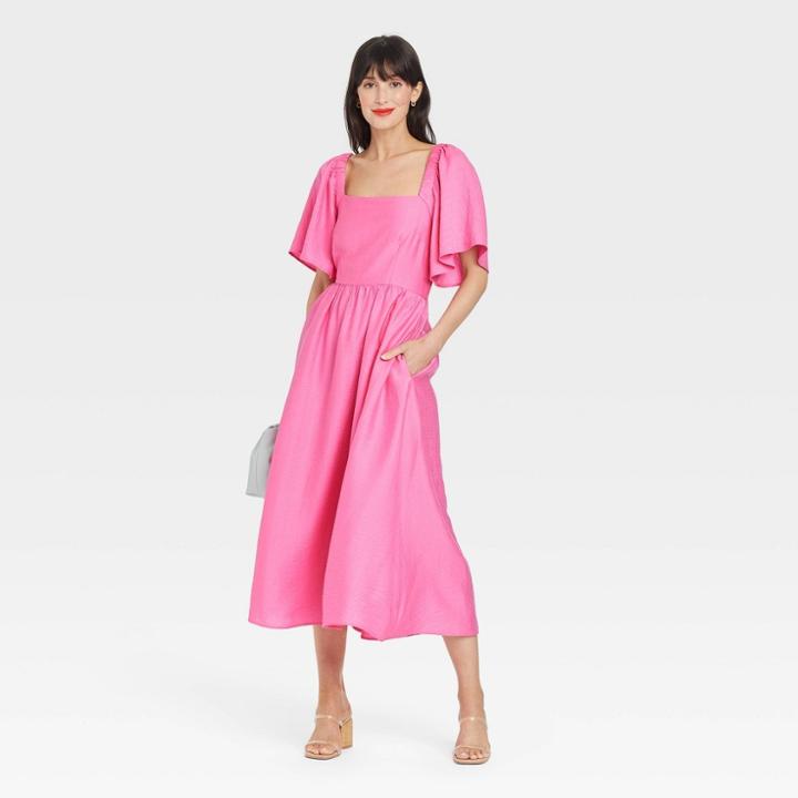 Women's Flutter Short Sleeve Tie-back Dress - A New Day Pink