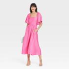 Women's Flutter Short Sleeve Tie-back Dress - A New Day Pink