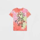 Women's Keith Haring Shining Heart Short Sleeve Boyfriend Graphic T-shirt - Orange/pink