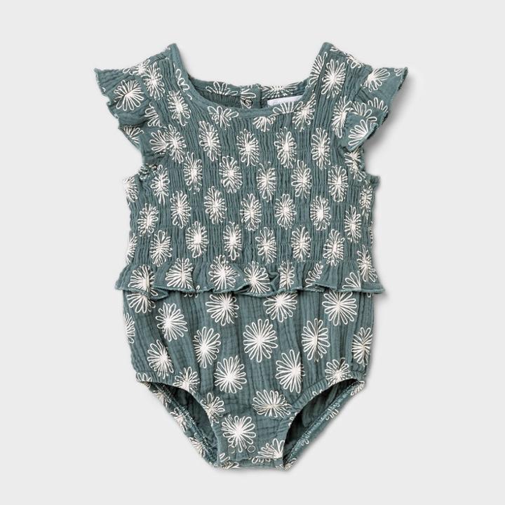 Grayson Mini Baby Girls' Floral Gauze Romper - Blue