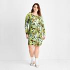 Women's Floral Print Long Sleeve Ruched Bodycon Mini Dress - Future Collective With Gabriella Karefa-johnson Green