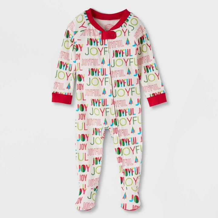 Baby Holiday Joyful Print Matching Family Footed Pajama - Wondershop Cream