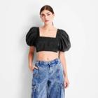 Women's Puff Short Sleeve Organza Cropped Blouse - Future Collective With Kahlana Barfield Brown Black