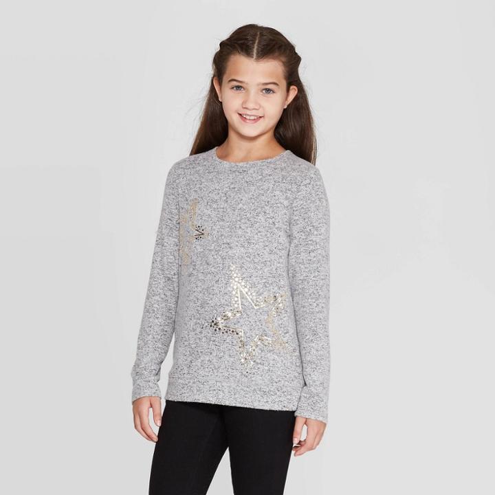 Girls' Stars Cozy Pullover - Cat & Jack Heather Gray L, Girl's,
