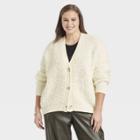 Women's Plus Size Loop Stitch Cardigan - A New Day Cream Jacquard 1x, Ivory Jacquard