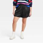 Women's Plus Size High-rise Metallic Shorts - A New Day Black