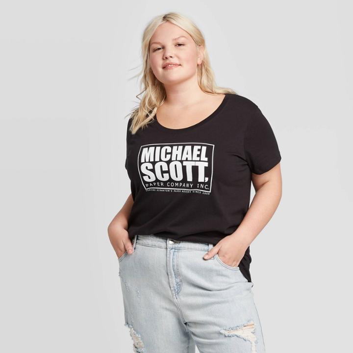 Ripple Junction Women's Michael Scott Plus Size Short Sleeve T-shirt (juniors') - Black 1x, Women's,
