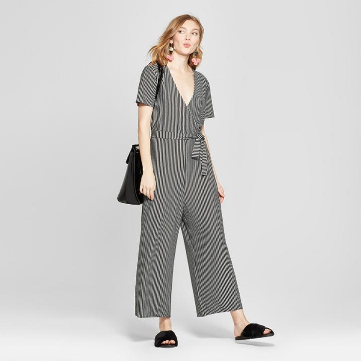 Women's Striped Knit Jumpsuit - A New Day Black