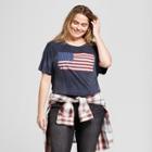 Women's Plus Size American Flag Mineral Washed Short Sleeve Graphic T-shirt - Zoe+liv Navy Blue
